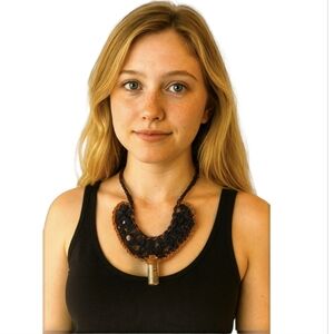 Hand Crafted Glass Pendant Bottle with Cork Top Gold Crystal Beads Crochet Chain